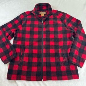 Clearwater Outfitters Mens Size Medium Red Black Plaid Full Zip Fleece Sweater